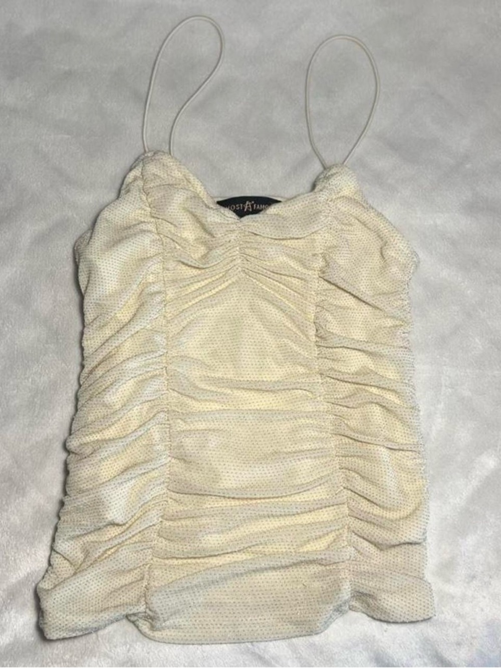 Almost Famous Cream Ruched Mesh Cami